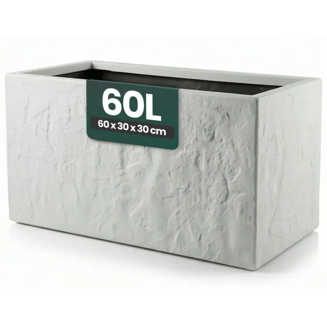 Kreher Riven Pflanzkasten Hellgrau 60x30x30 Steinoptik