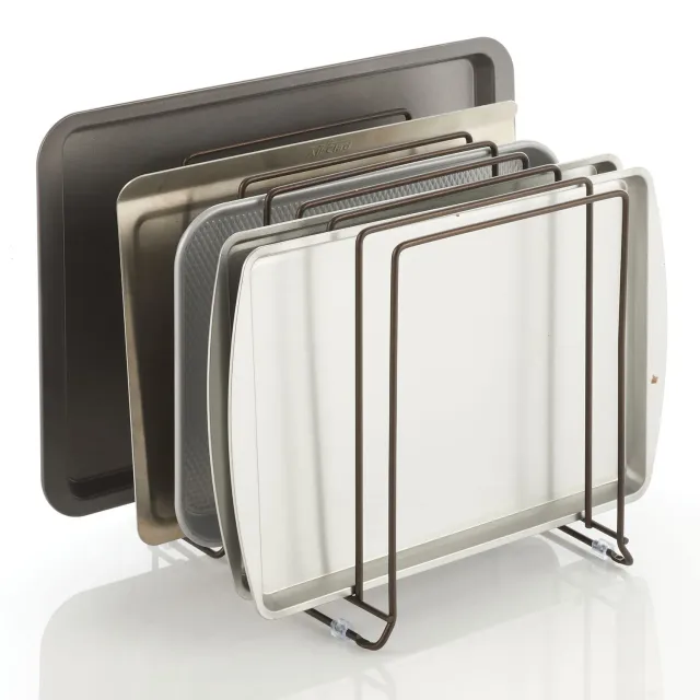 mDesign Küchen Organizer Metall Pfannenhalter 8 Fächer bronze
