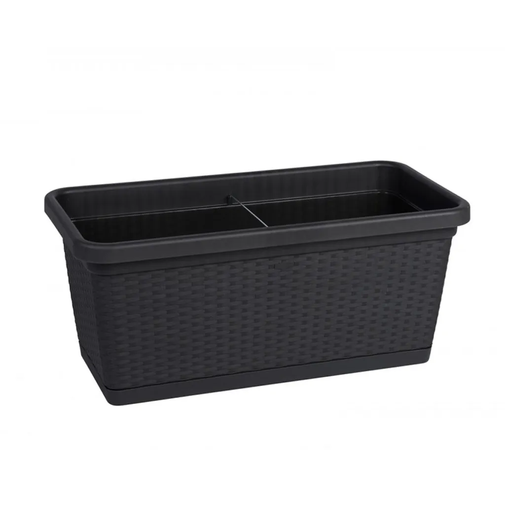 Kreher Rattan-Optik 80 cm Blumenkasten Weiß rollbar Wasserspeicher