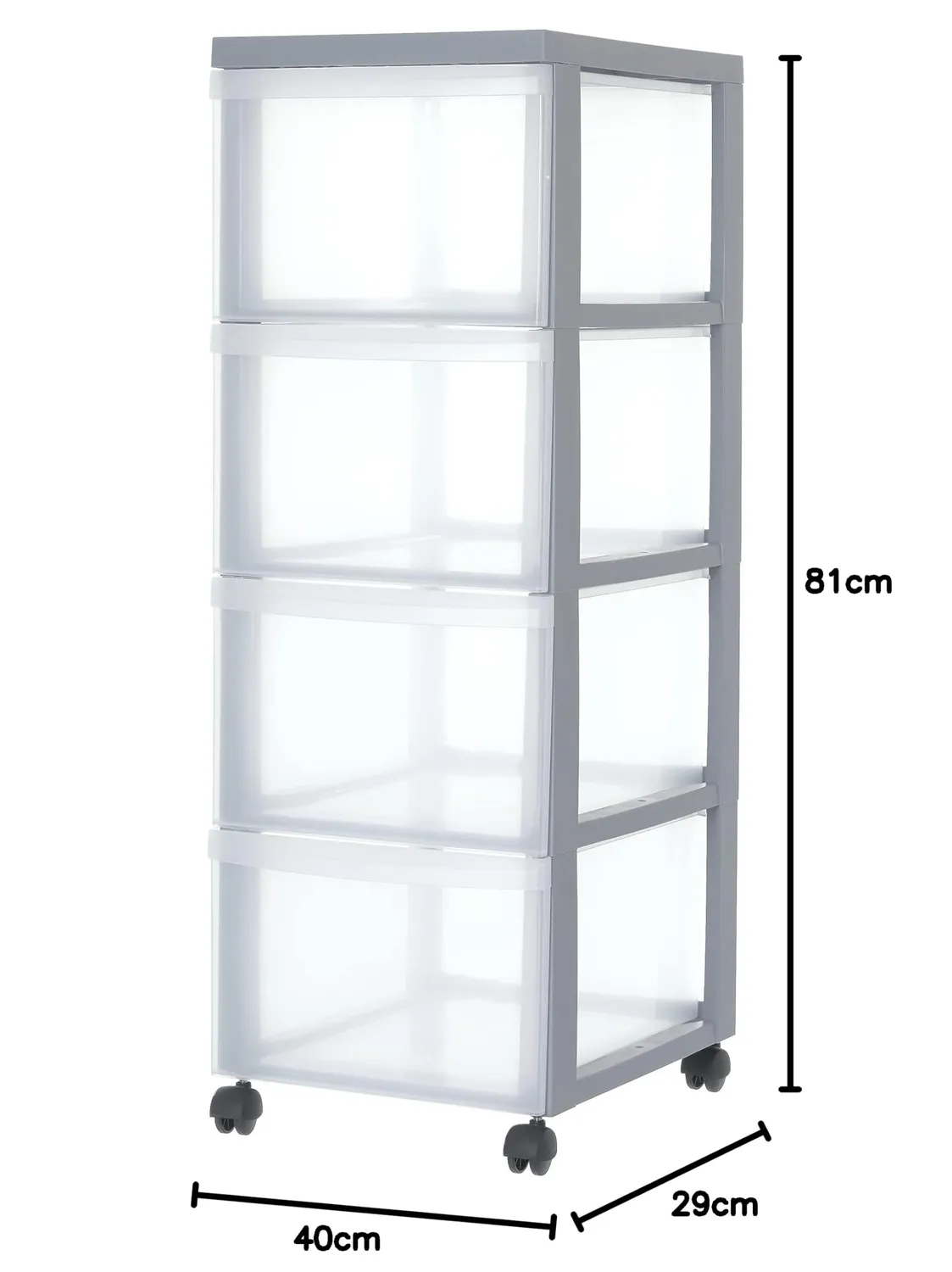 Iris Ohyama A4 Drawer DC-304 Schubladenbox grau 4x15L Rollen