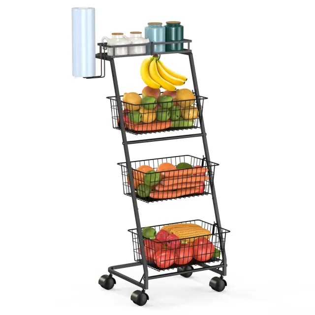 BOMCLAP Obst Etagere Obstkorb 4-stöckig schwarz mit Rollen