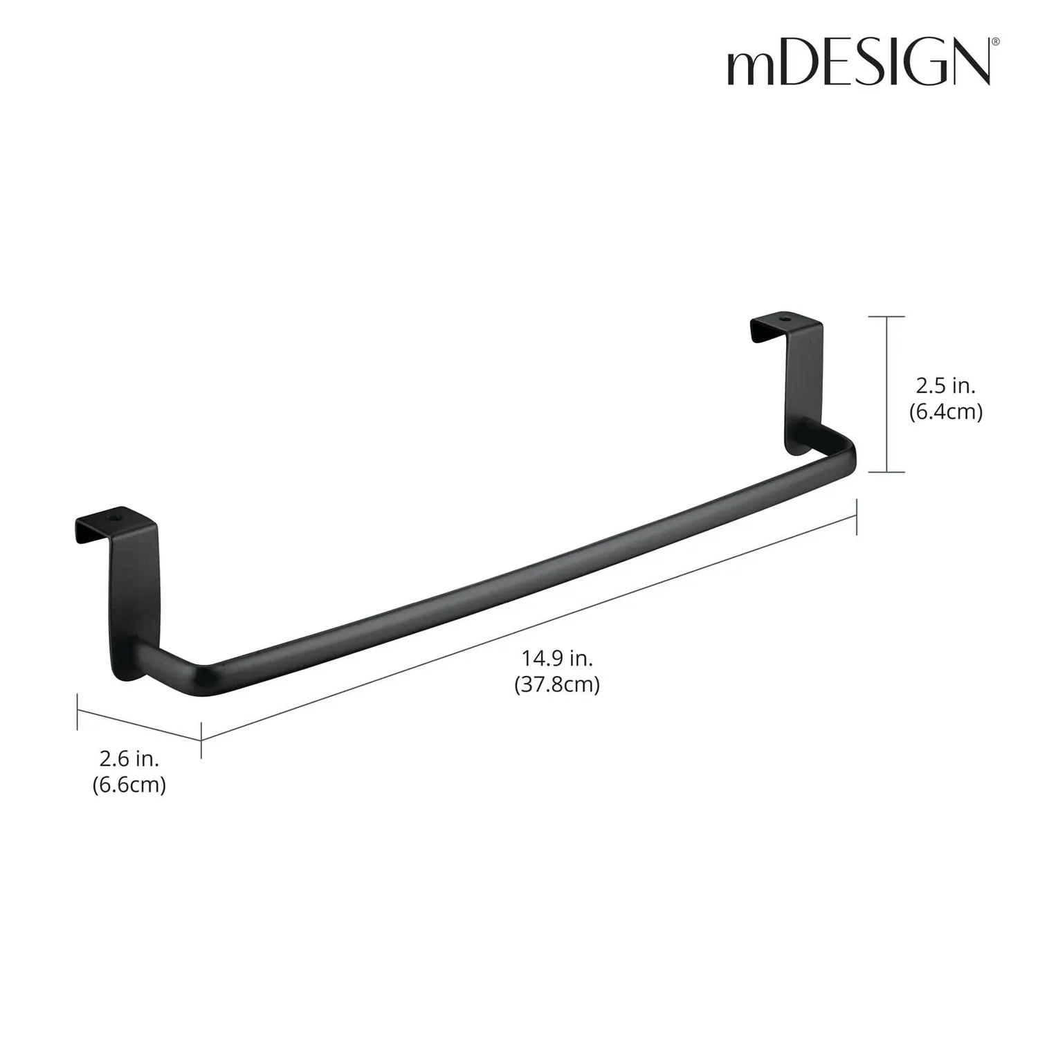 mDesign Geschirrtuchhalter Mattschwarz 37 cm ohne Bohren