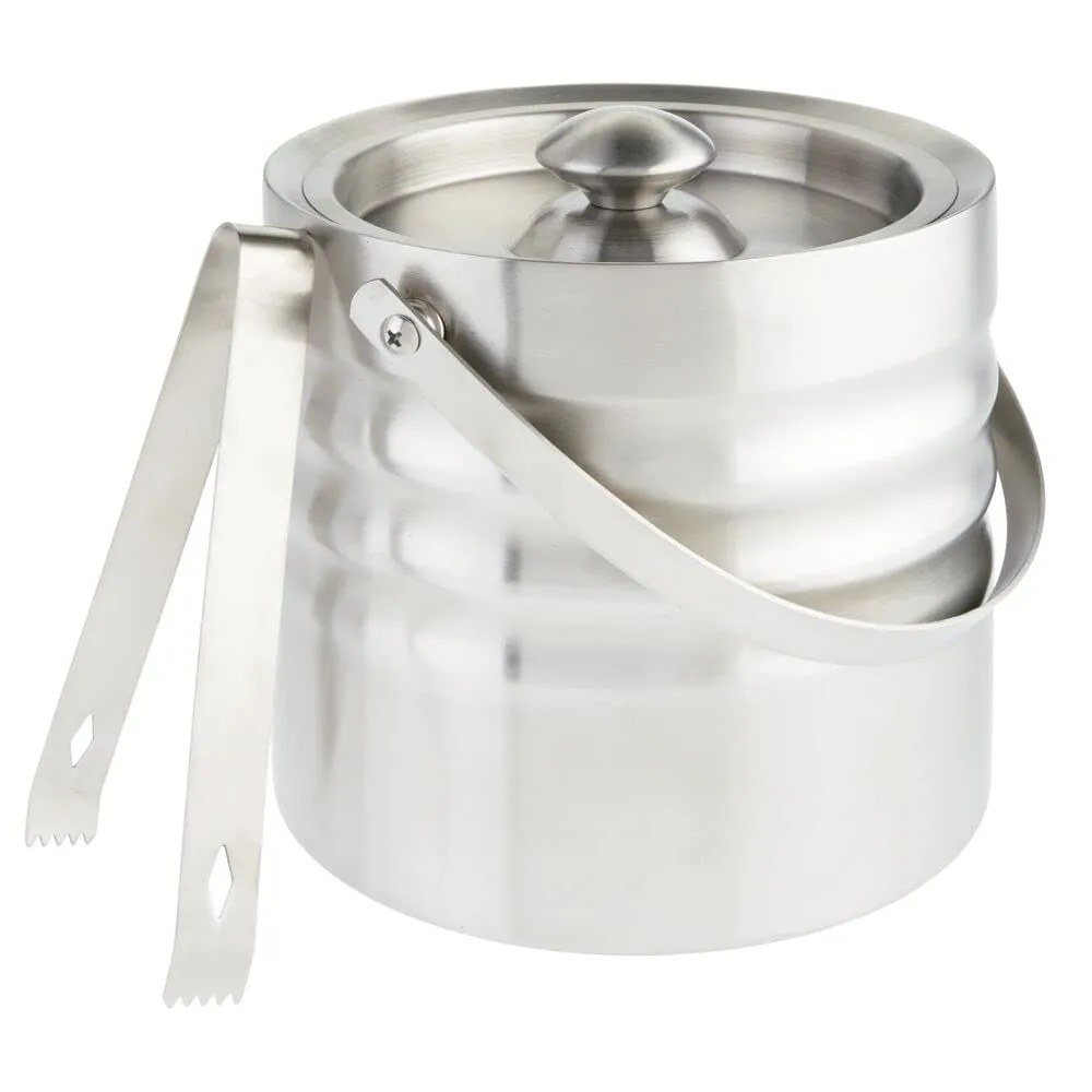 mDesign Eiseimer Edelstahl 3L mattsilber mit Deckel und Zange