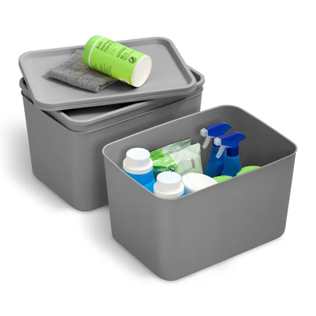 Iris Ohyama SNL-MD Aufbewahrungsbox Grau 22L 3er-Set mit Deckel