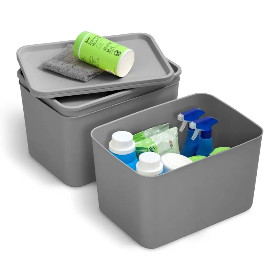 Iris Ohyama SNL-MD Aufbewahrungsbox Grau 22L 3er-Set mit Deckel