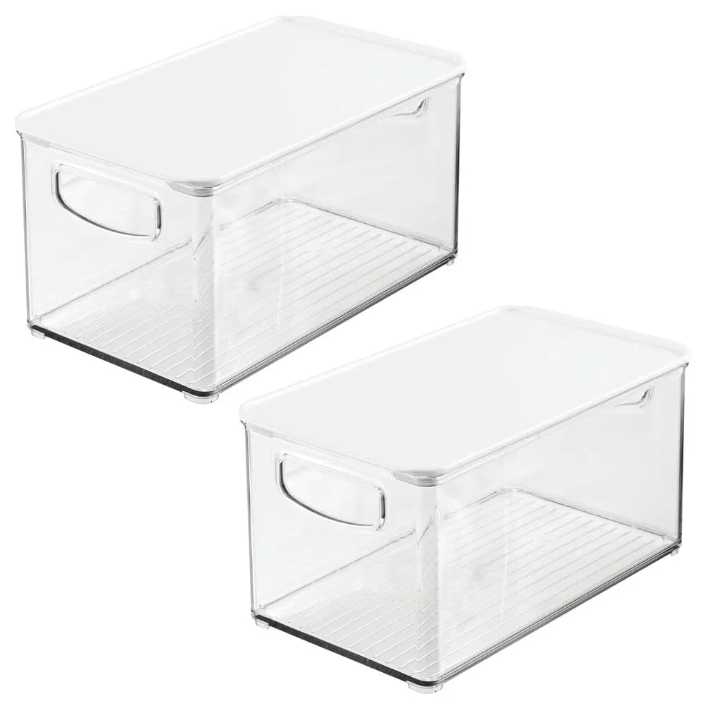 mDesign Aufbewahrungsbox 2er-Set transparent weiß mit Deckel