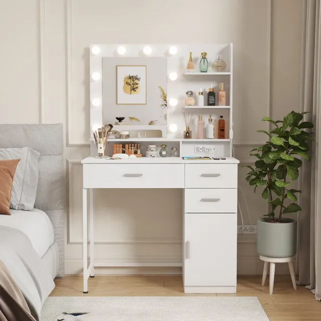 Lifewit Schminktisch Weiß mit Spiegel und LEDs