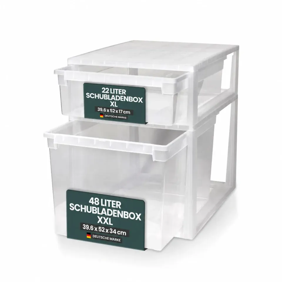 Kreher Schubladenbox XL52+XXL52 Set Transparent 22L+50L stapelbar