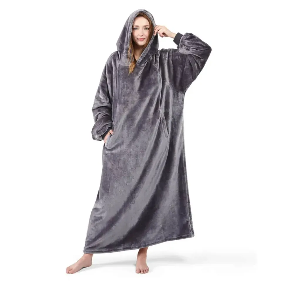 Lifewit Hoodie Decke Kuschelhoodie Flanell Grau M 170-180cm