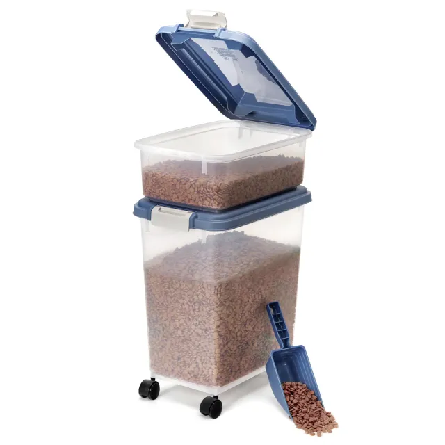Iris Ohyama Futterbox 30L+10L blau luftdicht mit Rollen