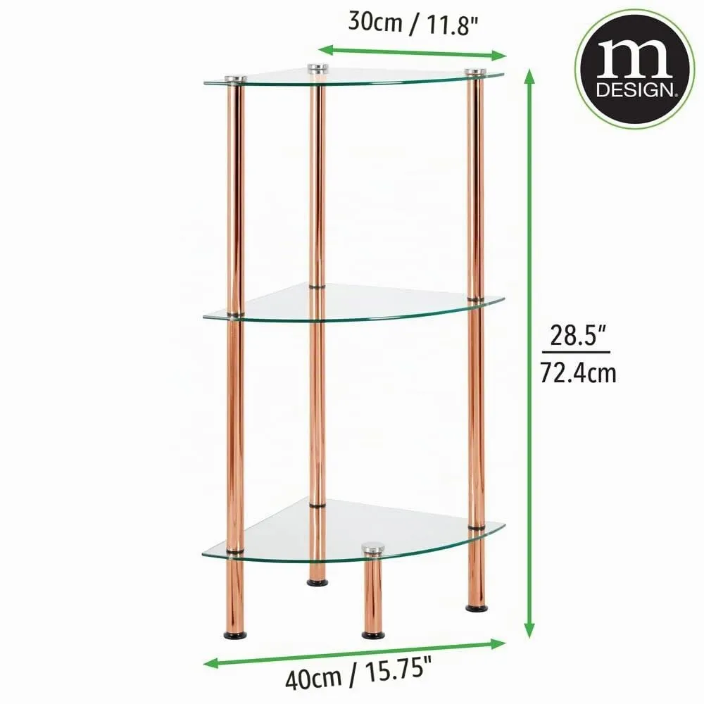 mDesign Glasregal Eckregal 3 Ebenen transparent rotgold 72,4cm