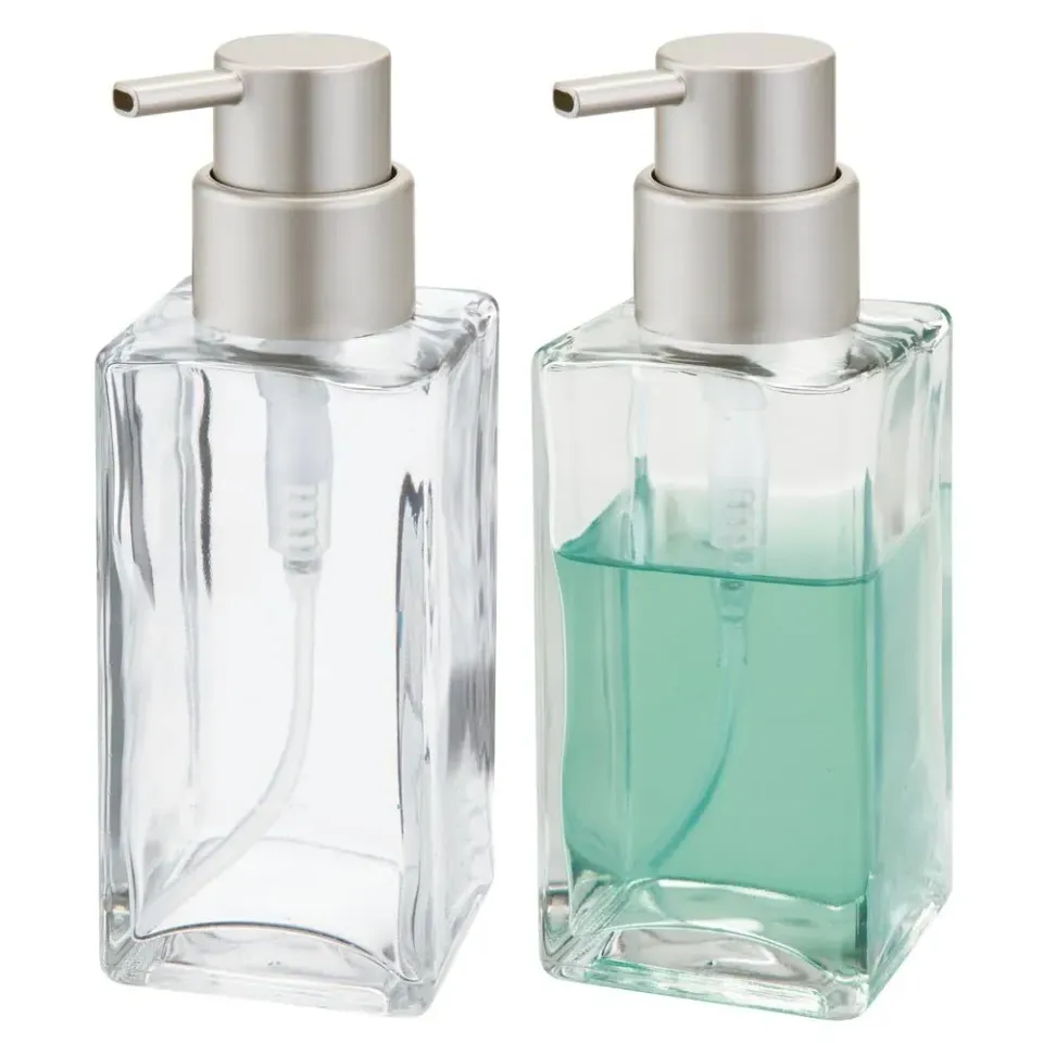 mDesign Seifenspender 2er-Set 414 ml Glas transparent