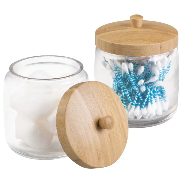 mDesign Wattepadspender Glas Bambus 2er-Set