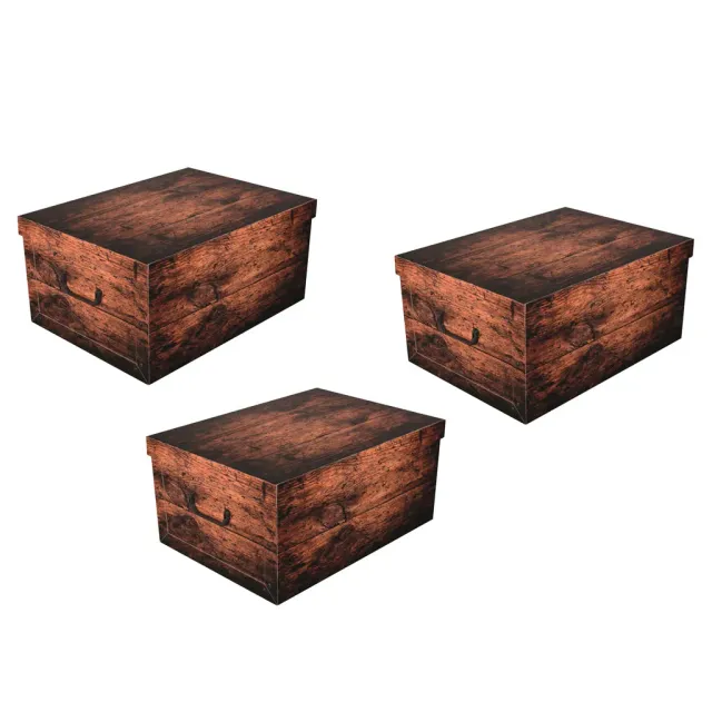Kreher Dekokarton Holz Dunkel 45L 51x37x24 cm 3er Set