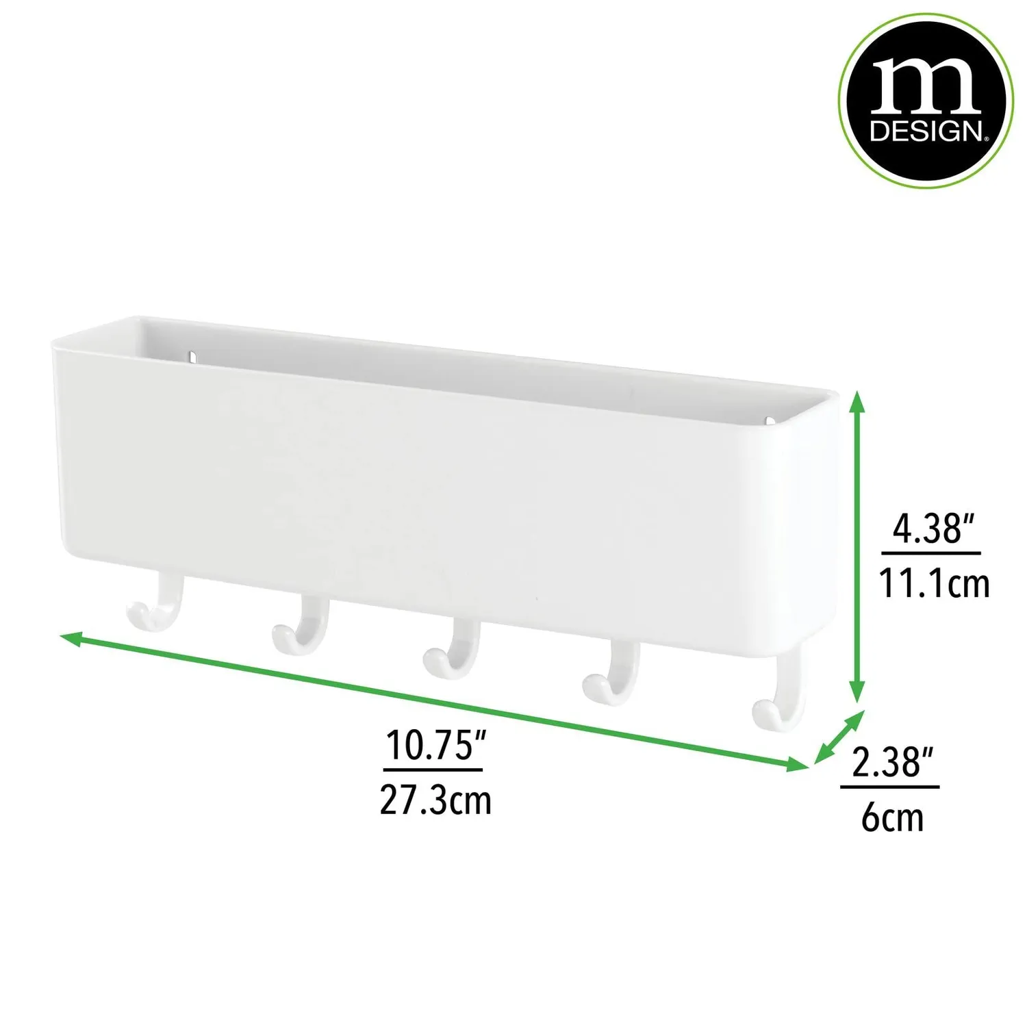 mDesign Schlüsselkasten Weiß Wand mit Ablage 5 Haken