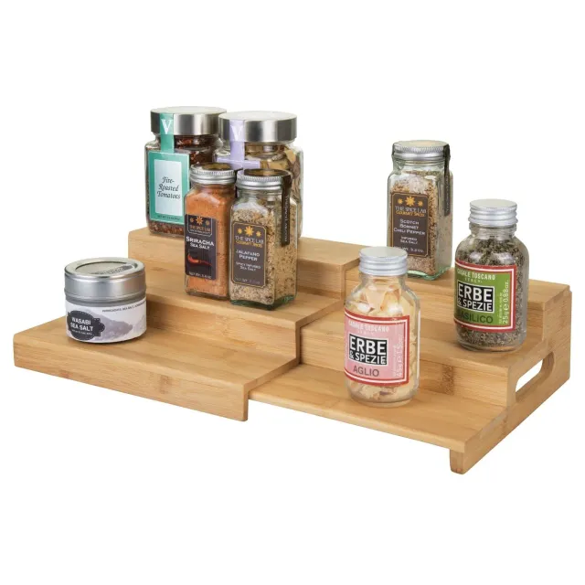 mDesign Gewürzregal Bambus naturfarben ausziehbar 3-stufig