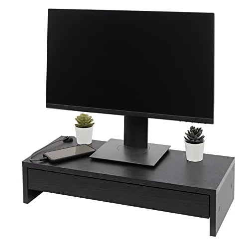 Iris Ohyama MS-590D Monitorständer Eiche schwarz mit Schublade