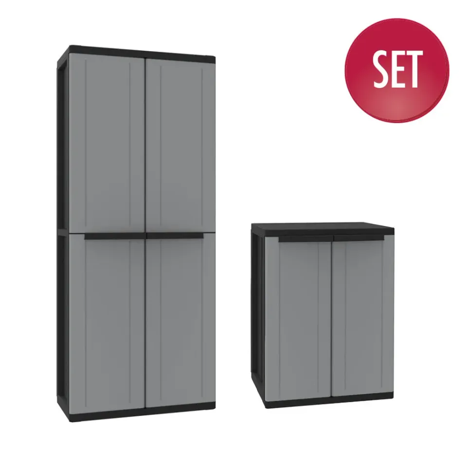 Kreher Joker Schrank-Set 2tlg grau Kunststoff abschließbar