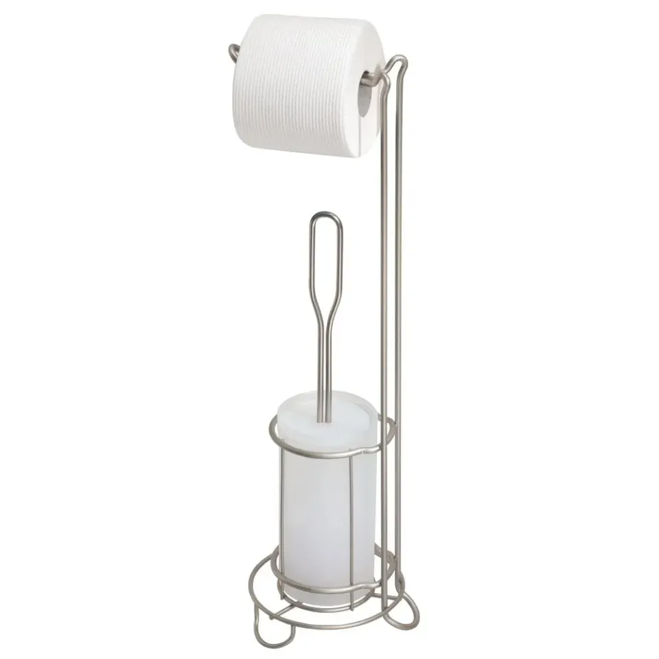 mDesign WC Garnitur Toilettenpapierhalter Bürste silber stehend