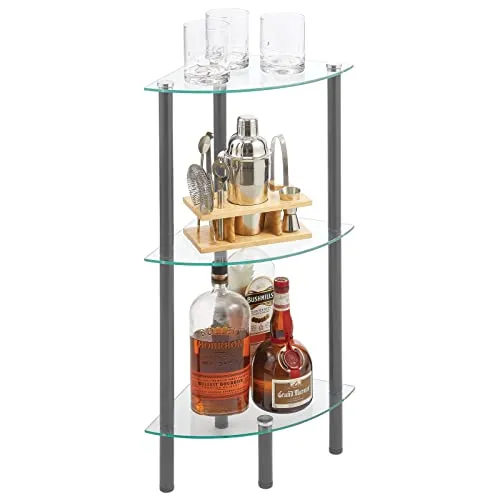 mDesign Glasregal Eckregal 3 Ebenen transparent dunkelgrau 72,4cm