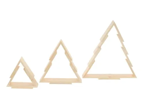 GoodFreshDecor Weihnachtsbäume Holz 3er-Set weiß lasiert