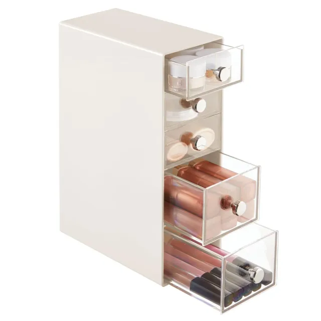 mDesign Make-up Organizer 5 Schubladen cremefarben transparent