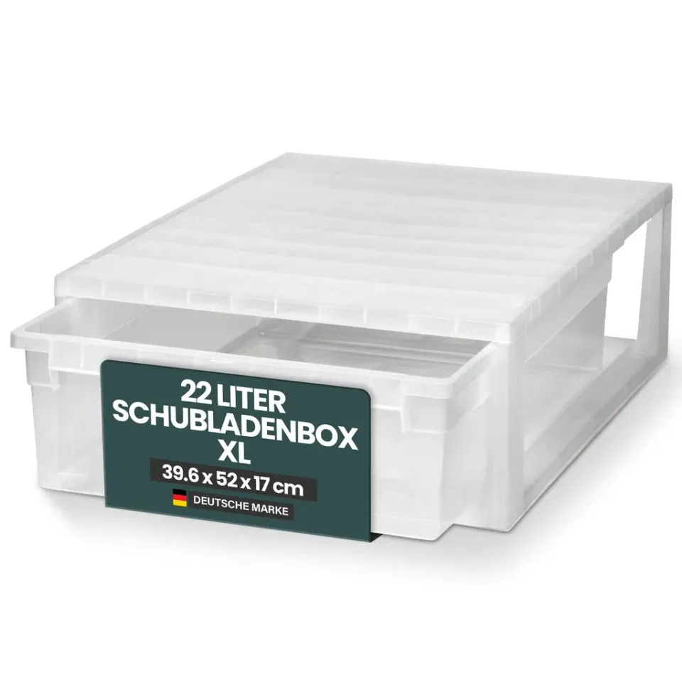 Kreher Schubladenbox 52 XL 22 Liter transparent stapelbar weiß
