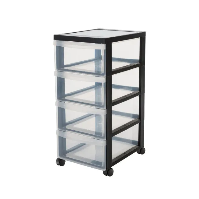 Kreher Rollwagen 4 Schubladen Rollcontainer Schwarz Transparent