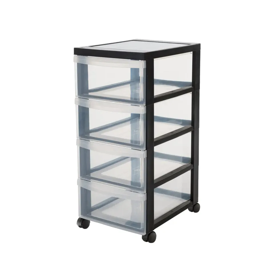 Kreher Rollwagen 4 Schubladen Rollcontainer Schwarz Transparent
