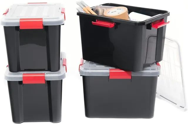 Iris Ohyama DDAT-SD Aufbewahrungsbox 20L 4er-Set schwarz