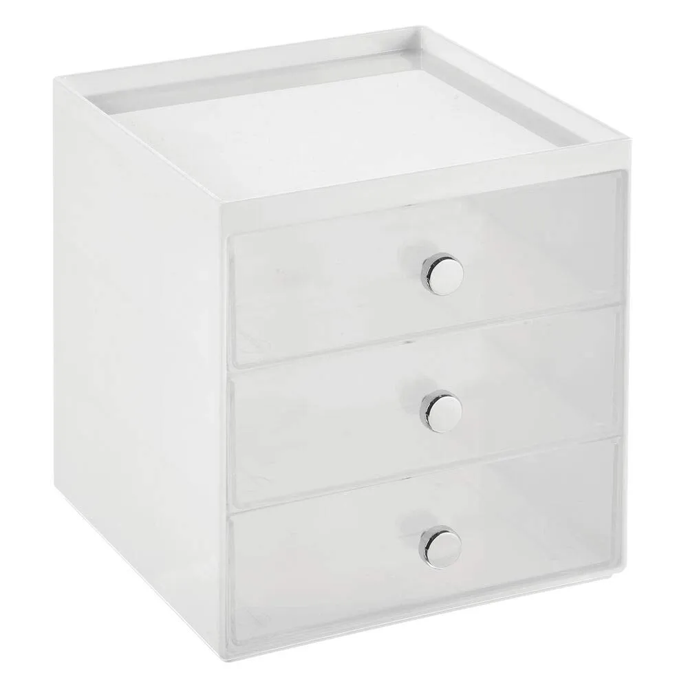 mDesign Make-up Organizer 3 Schubladen Kosmetikbox weiß transparent