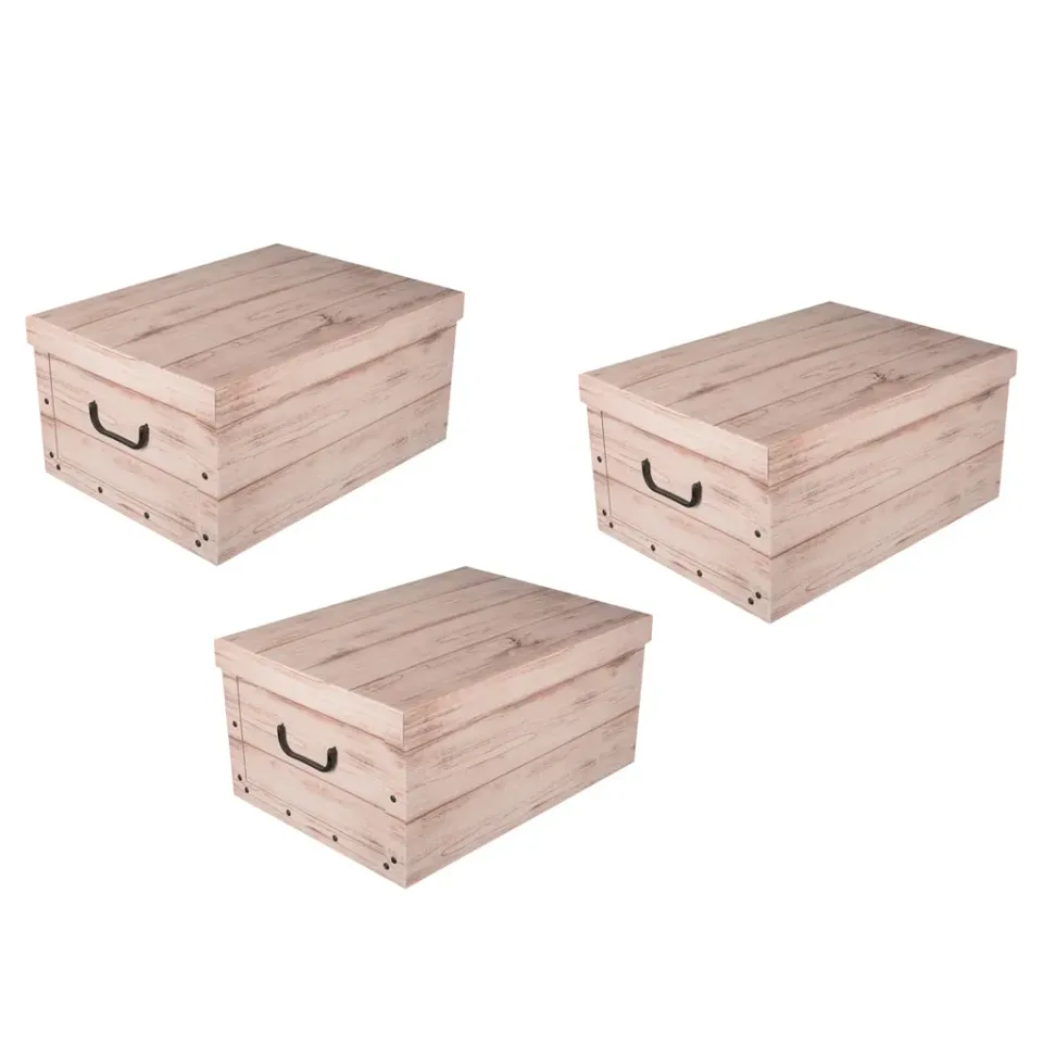 Kreher Dekokarton White Wood Aufbewahrungsbox 40 L 3 Stück