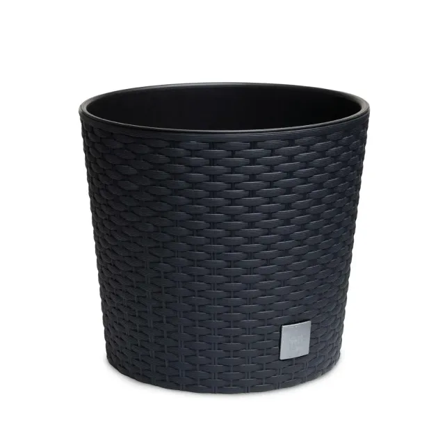 astor24 Blumentopf Rattan-Optik 20 cm schwarz mit Einsatz