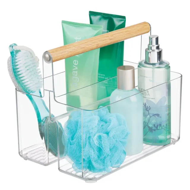 mDesign Bad Organizer Korb 2 Fächer transparent-natur Griff