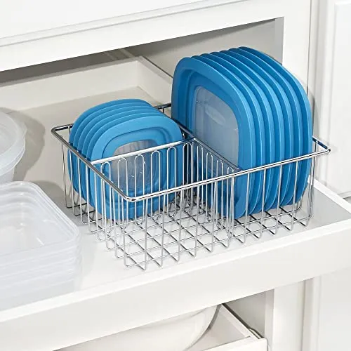 mDesign Deckelhalter Küchen Organizer silberfarben 3 Fächer Metall
