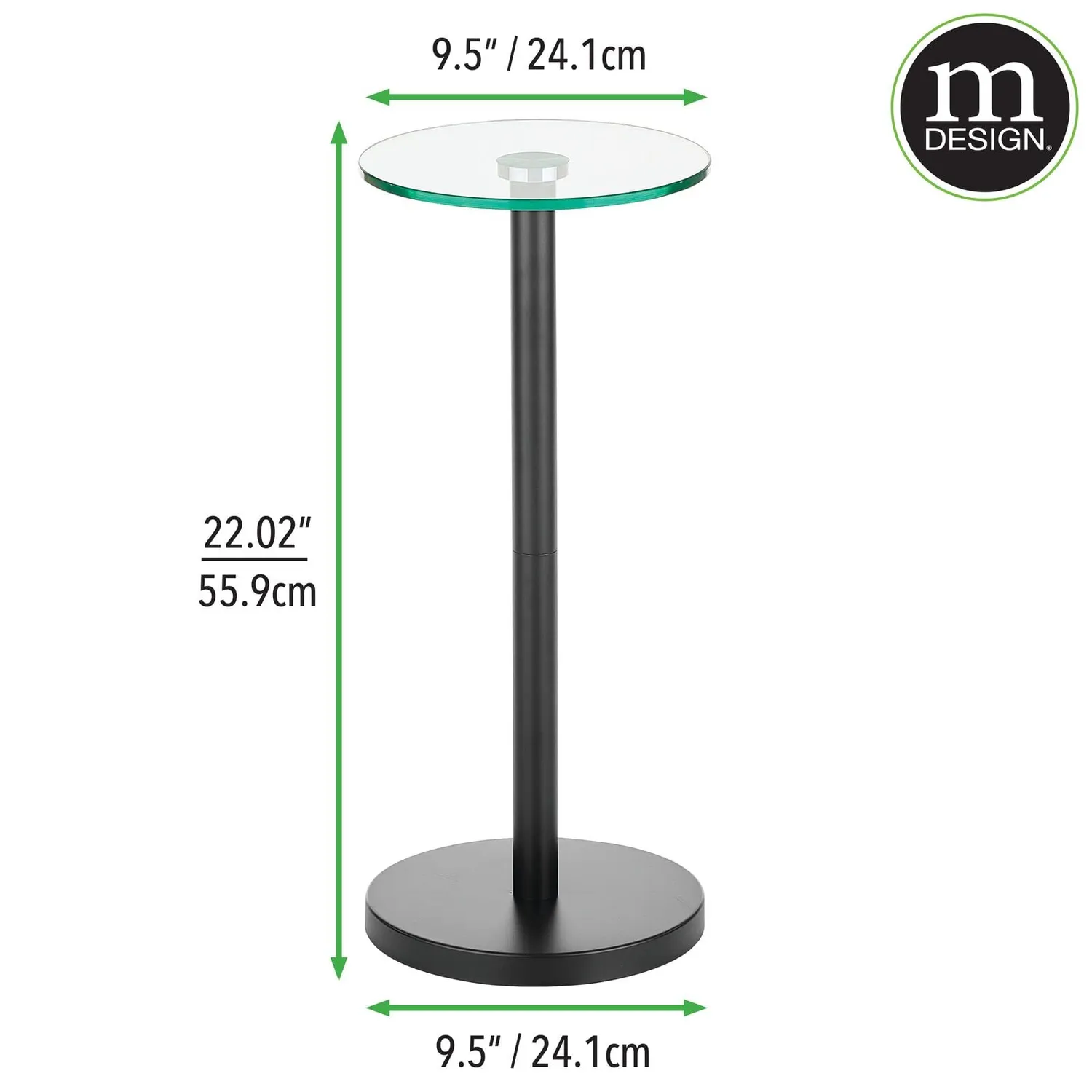 mDesign Beistelltisch Metall Glas 24,1 cm Mattschwarz
