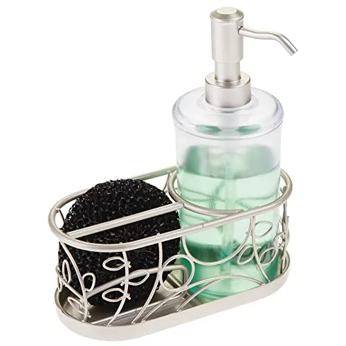 mDesign Seifenspender mit Schwammhalter 370 ml transparent
