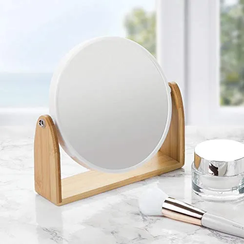 mDesign Standspiegel Bambus rund 3-fach weiß