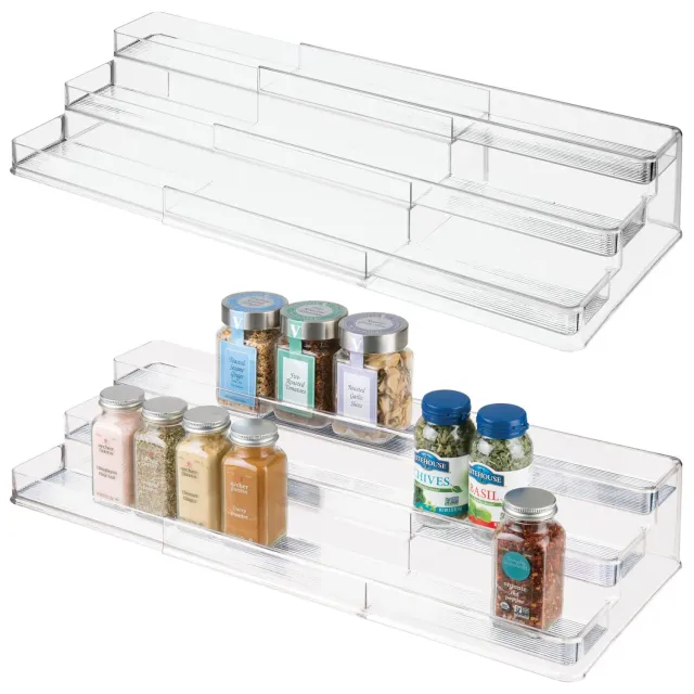 mDesign Gewürzregal 2er-Set Ausziehbar Transparent 3 Ebenen