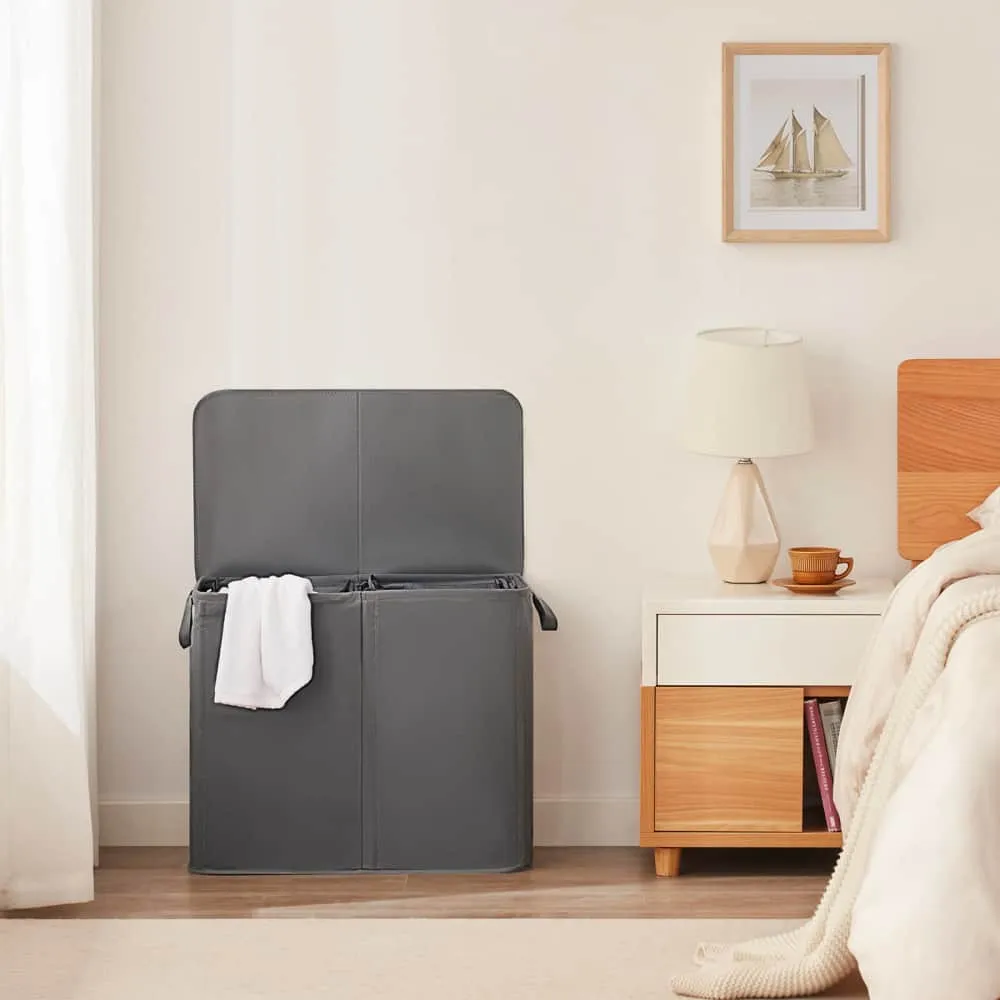 Lifewit Wäschekorb 105L Grau mit Deckel 2 Fächer