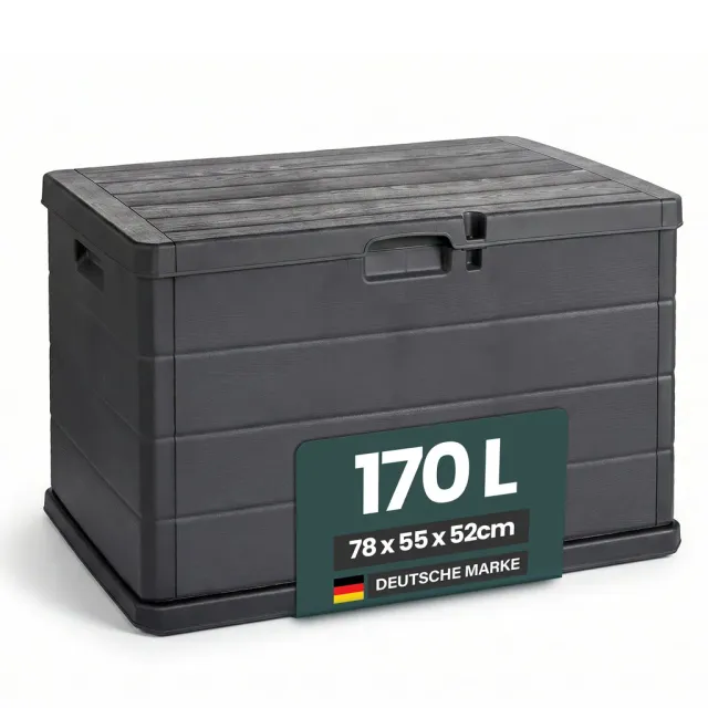 Kreher XXL Kissenbox 170 Liter Box Anthrazit Holz-Optik