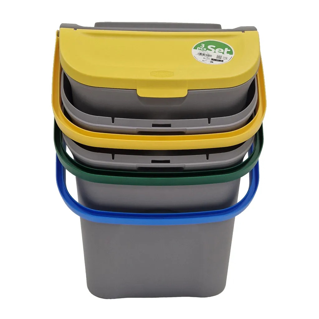 Kreher Mülltrennsystem Mülleimer 3x28L Grau Stapelbar