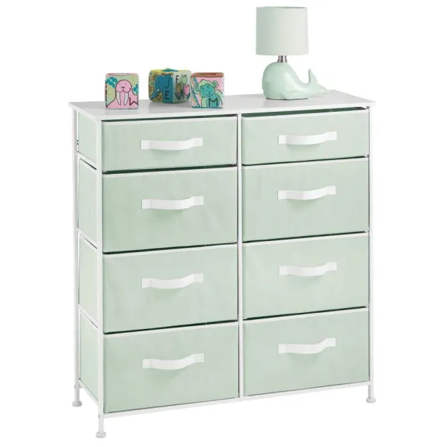 mDesign Kommode 8 Schubladen Schrank mintgrün/weiß Stoff