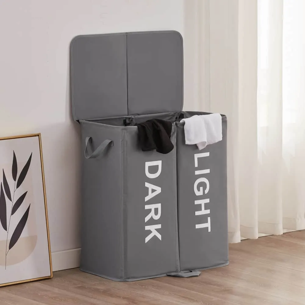 Lifewit Wäschekorb mit Deckel 2 Fächer Grau 136L