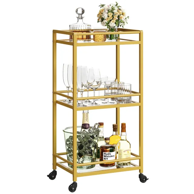 Lifewit Servierwagen Gold Glas 3-stöckig mit Rollen