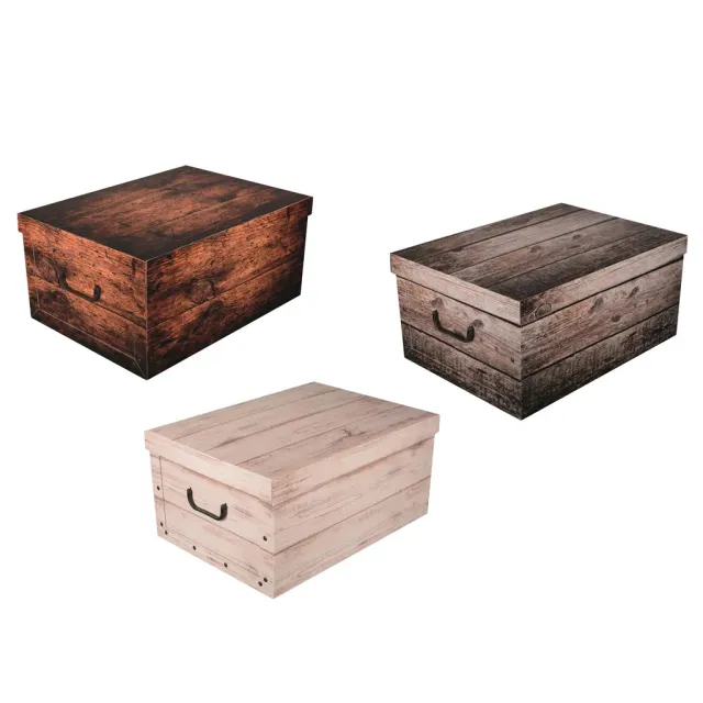 Kreher Dekokarton 45L 3er-Set Holz dunkel shabby weiß