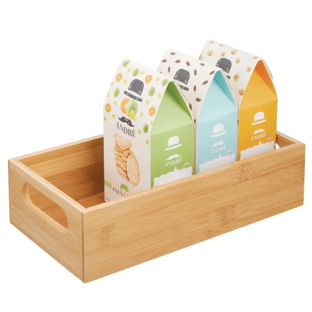 mDesign Bambus Aufbewahrungsbox mit Griff bambusfarben offen