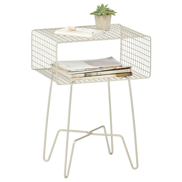 mDesign Beistelltisch Metalldraht mit Korb Beistelltisch Mattsilber