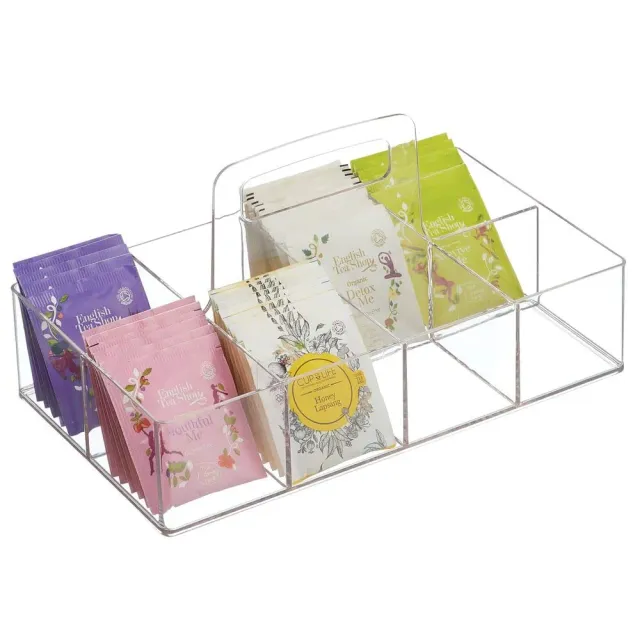 mDesign Teebox Aufbewahrungsbox transparent 8 Fächer Kunststoff