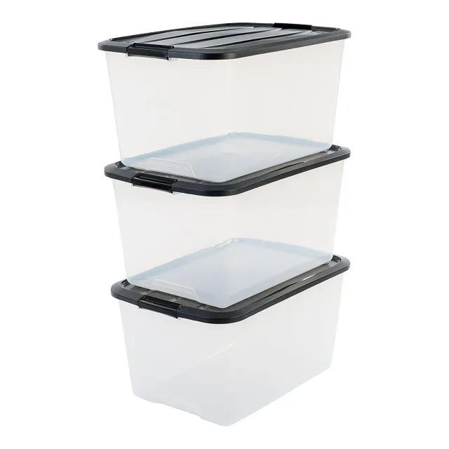 Iris Ohyama Aufbewahrungsbox 45L 3er-Set Schwarz Deckel